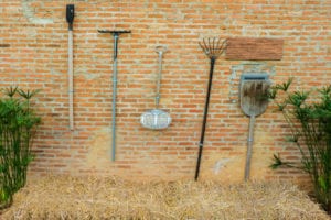 Garden Tools hanging on wall