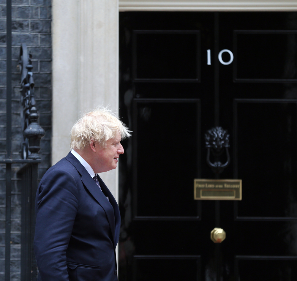 Boris Johnson on No 10 Downing Street door