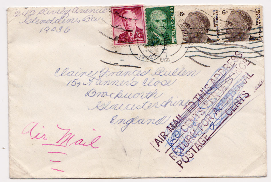 1968 US Airmal Cover Underpaid Returned