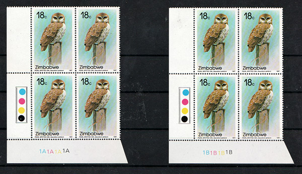 Zimbabwe Owls Plate Blocks