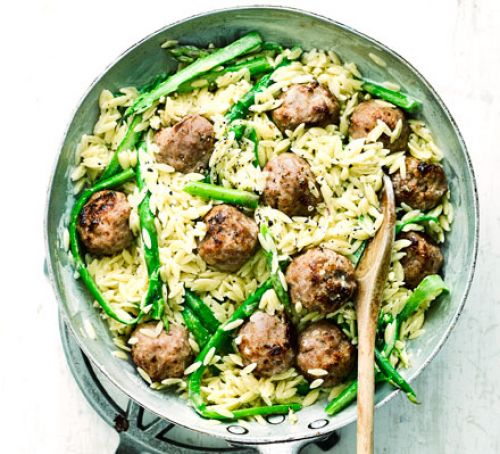 Asparagus & Meatball Orzo Recipe