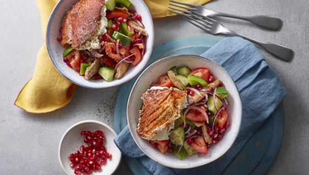 Greek salad with crispy feta