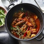 Sausage and red pepper hotpot