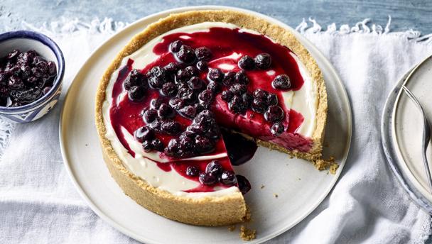 Lemon and blueberry vegan cheesecake