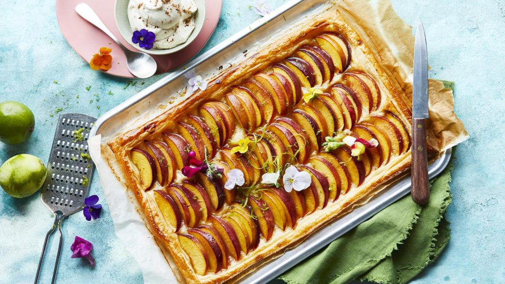 Nectarine puff tart with cinnamon and rum cream