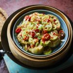 Steamed aubergine and courgette with chilli dressing