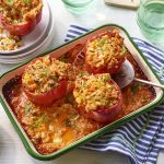 Stuffed peppers in a creamy tomato sauce