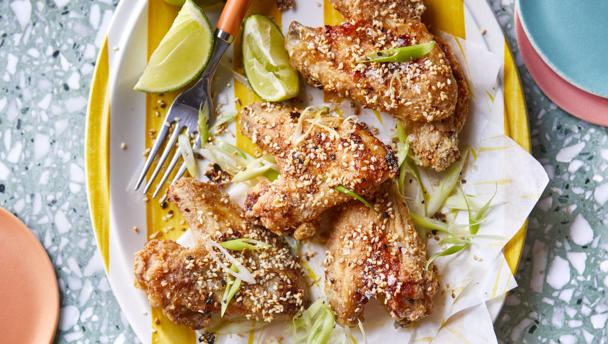 Air fryer chicken wings with honey and sesame