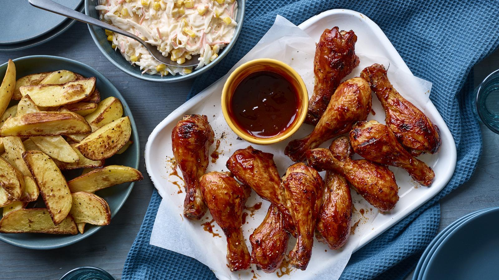 Budget barbecue-style chicken drumsticks