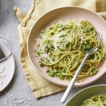 Pea and pesto spaghetti