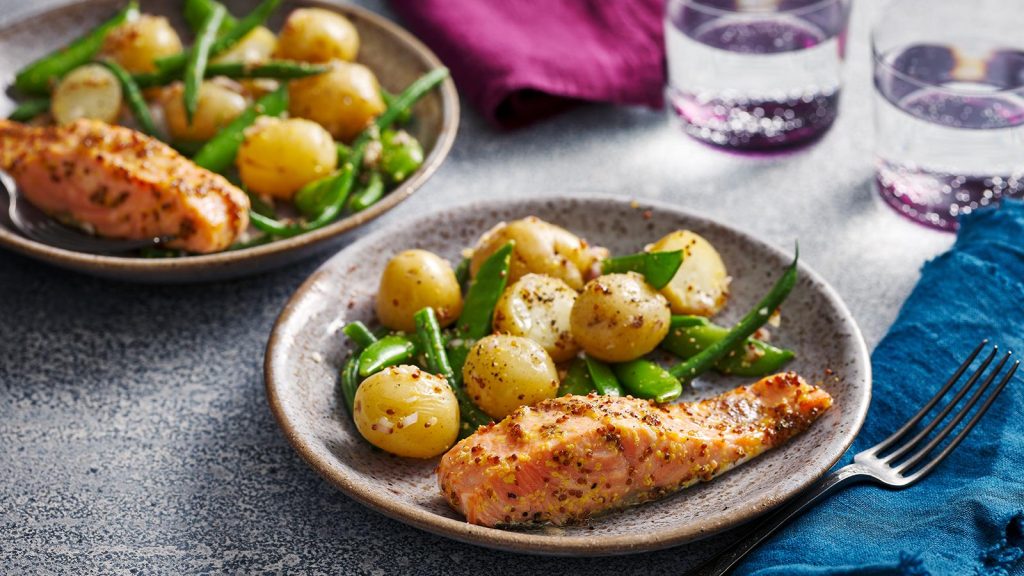 Air fryer salmon with warm potato salad