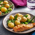 Air fryer salmon with warm potato salad