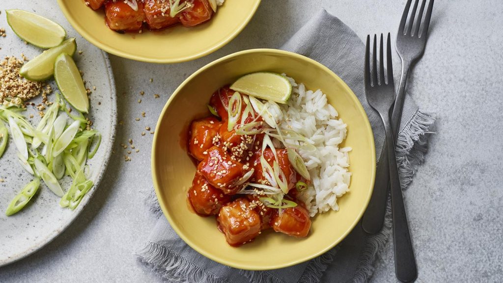 Sweet and spicy sticky tofu