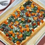 Squash, onion and spinach tart