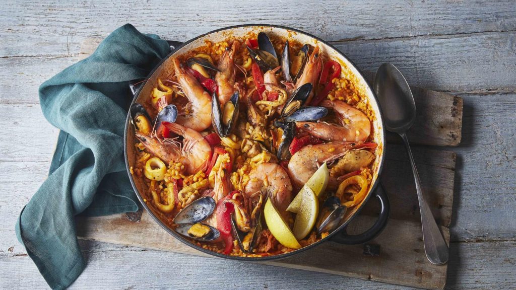 Chicken and seafood paella