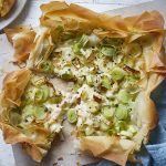 Leek and cheese filo tart