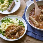 Veggie sausage and mash with onion gravy