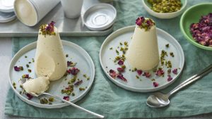 Rhubarb, rosewater and cardamom kulfi