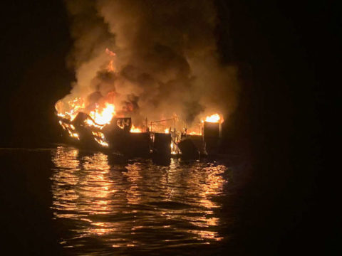 Twenty-five bodies have been found after a boat on a fire near California