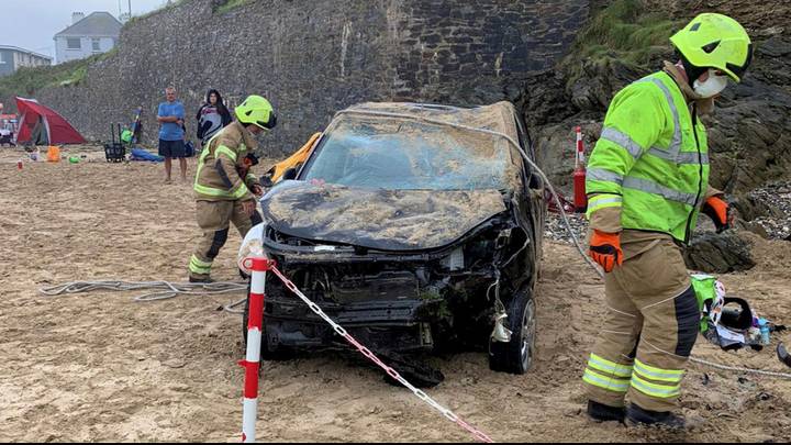 Car Drives Off Cliff And Lands On Beach