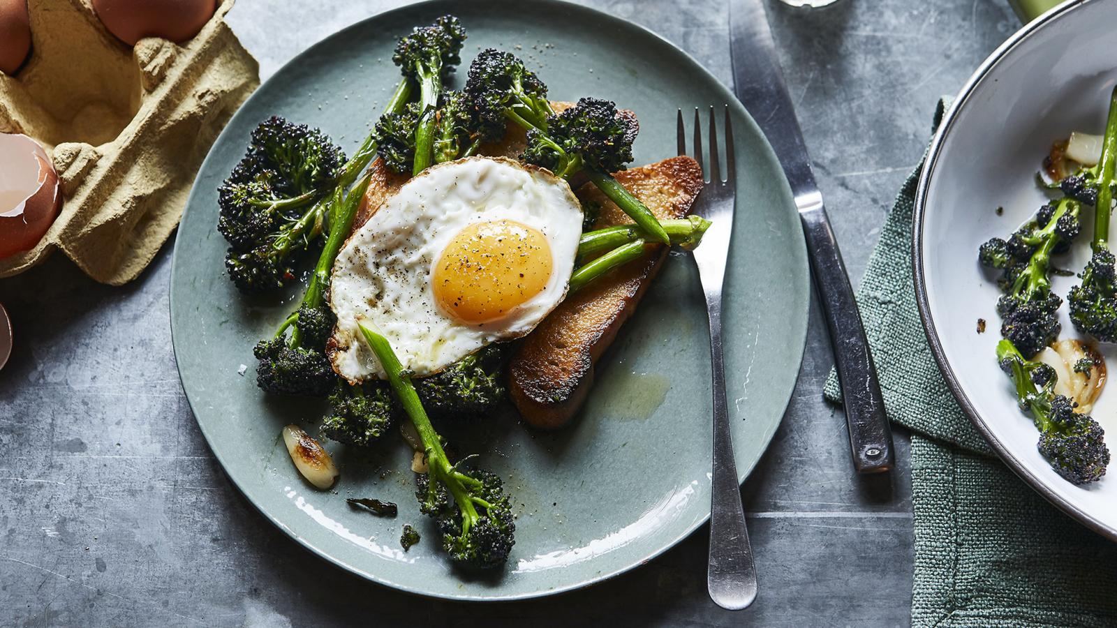 Purple sprouting broccoli on toast