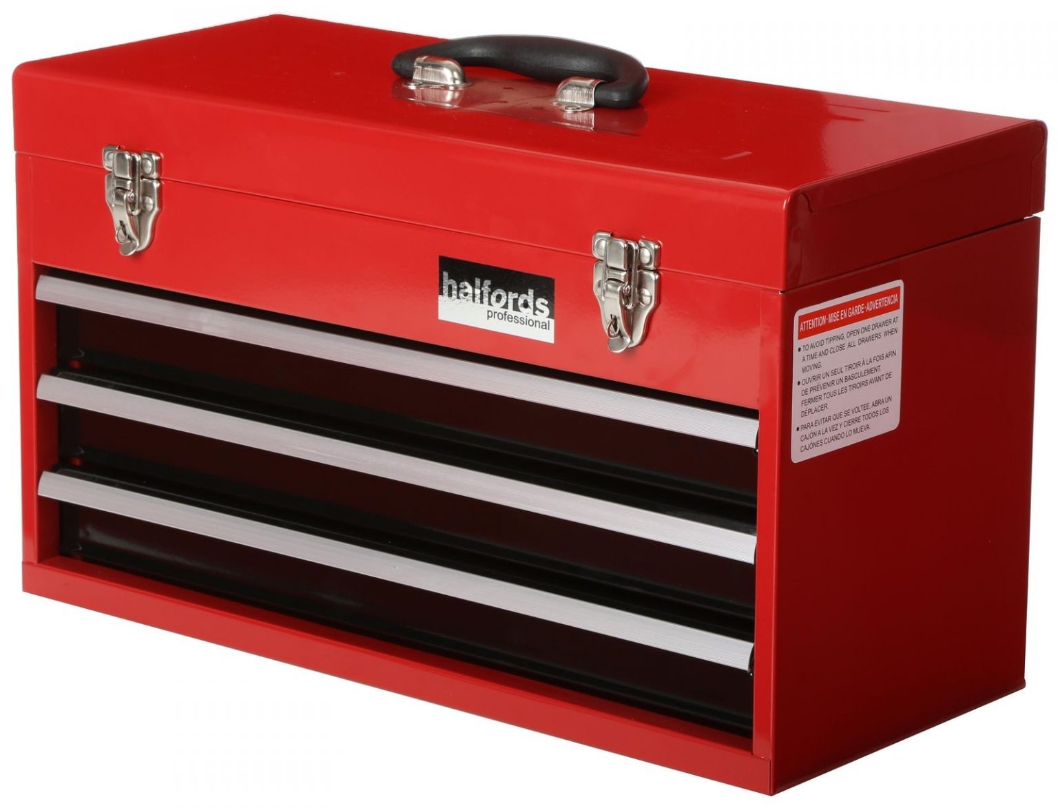 Halfords Professional Tool Chest Red 3 Drawer Metal Portable Friction