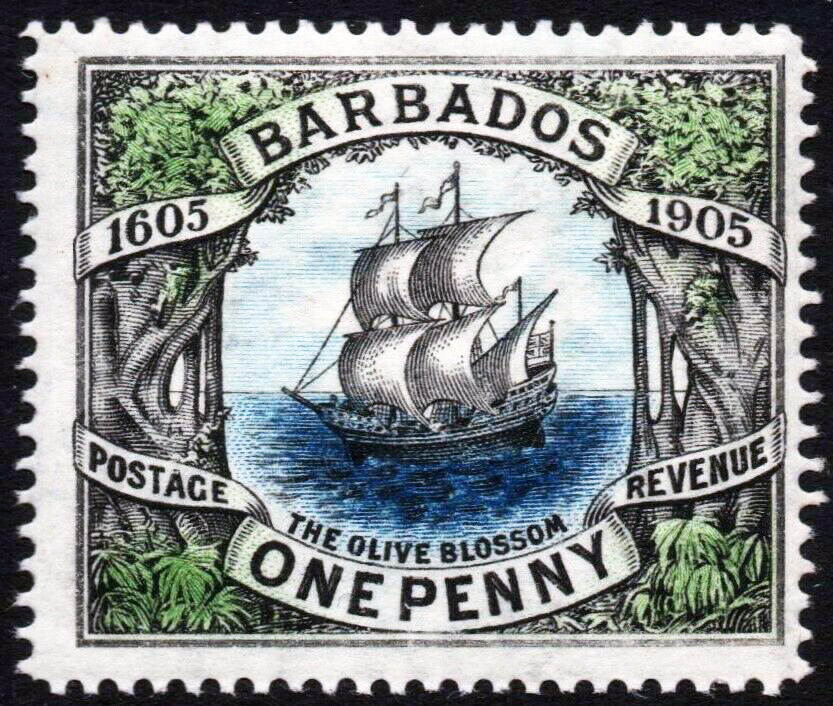 Iconic Stamps Barbados 1906 1d Olive Blossom
