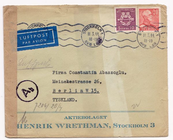 Sweden-1944 Air Mail Cover