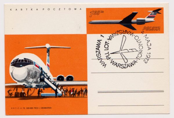 Poland-1972-Flight-card to Toronto